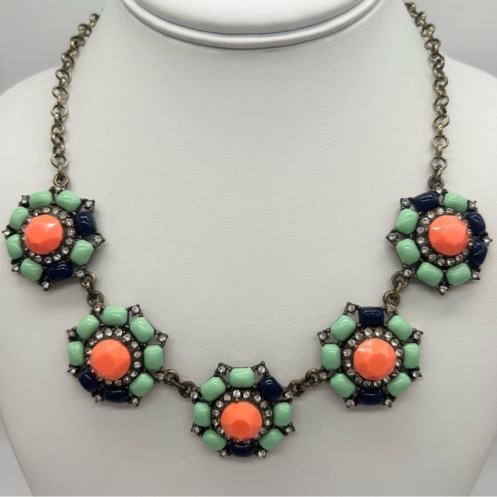 J. Crew Green Navy Orange Necklace